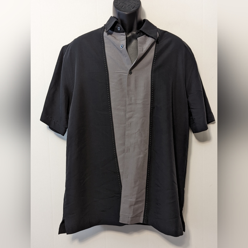 Men's AXIST Short Sleeve Shirt Black and Gray Silk Touch Size Large